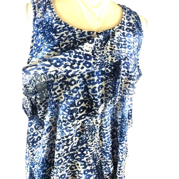 Chico's Women's Fancy Tank Top Size 3 Blue White Ruffle Stretch Beach Ocean... - Picture 2 of 6